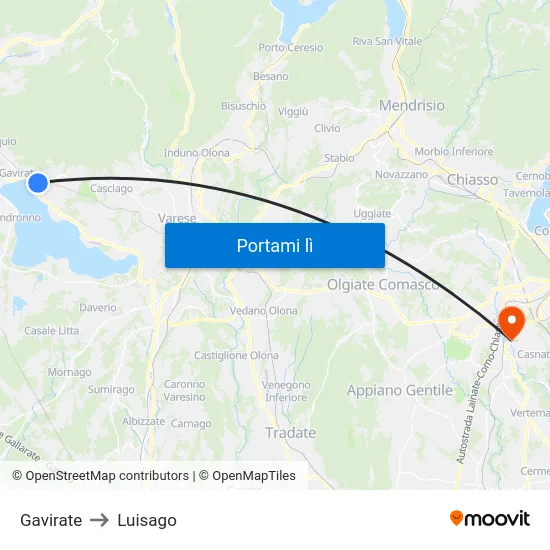 Gavirate to Luisago map