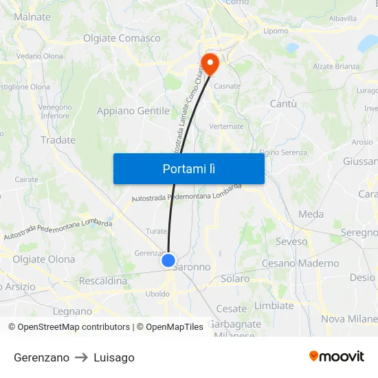 Gerenzano to Luisago map