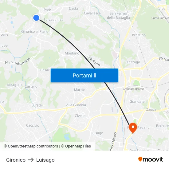 Gironico to Luisago map