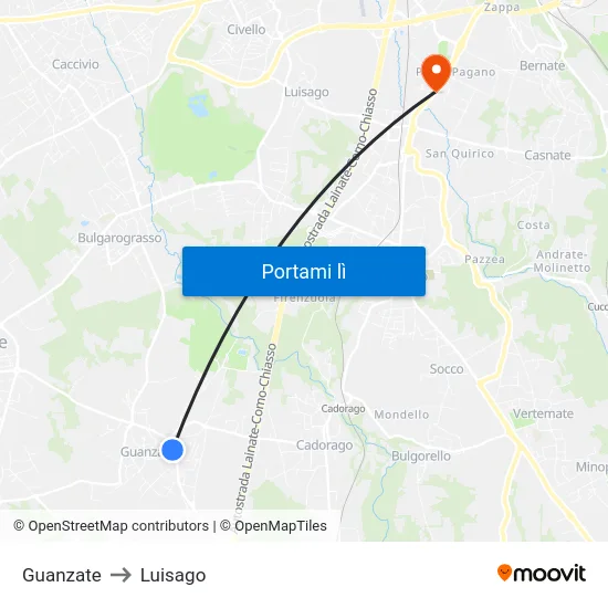 Guanzate to Luisago map