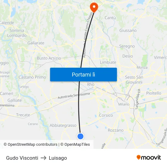 Gudo Visconti to Luisago map