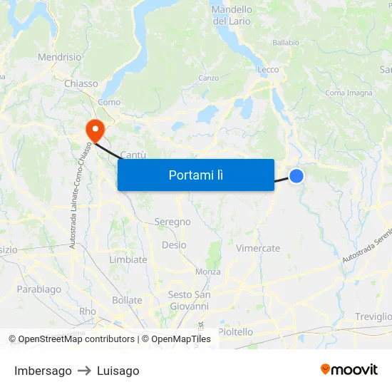 Imbersago to Luisago map