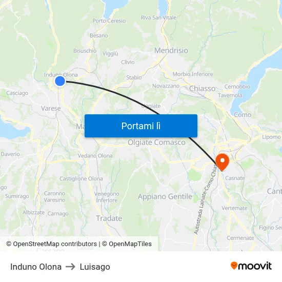 Induno Olona to Luisago map