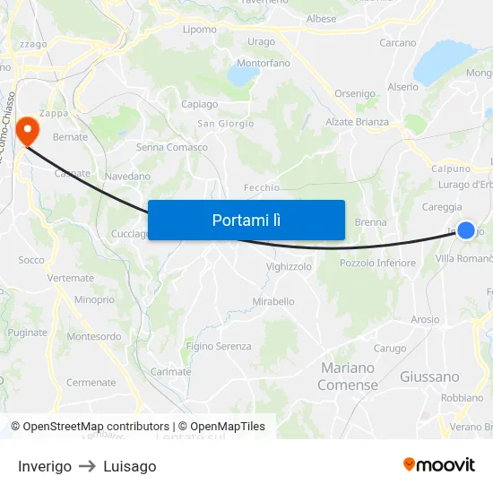 Inverigo to Luisago map