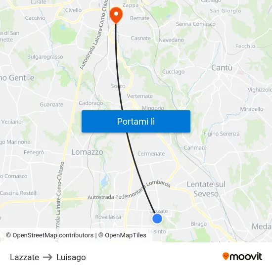 Lazzate to Luisago map