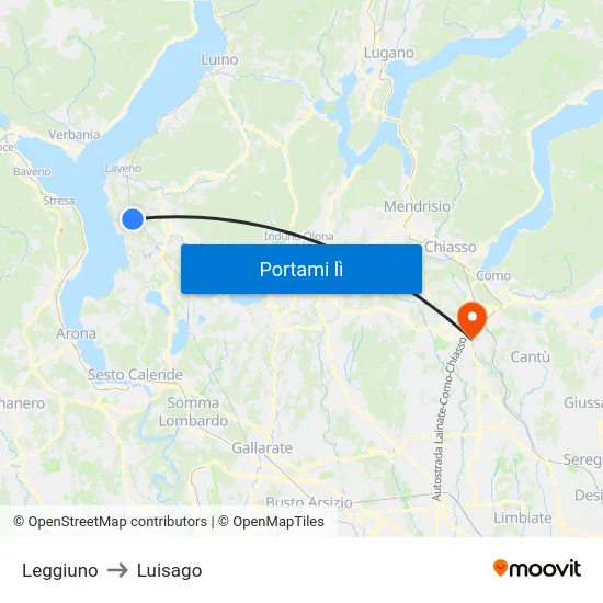 Leggiuno to Luisago map