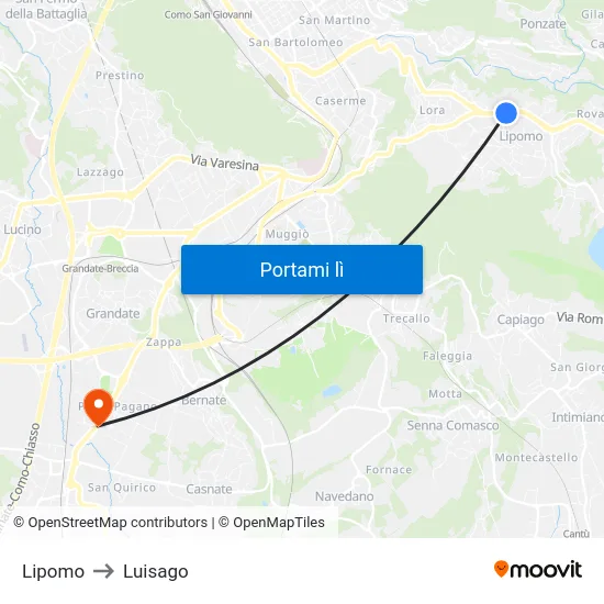 Lipomo to Luisago map