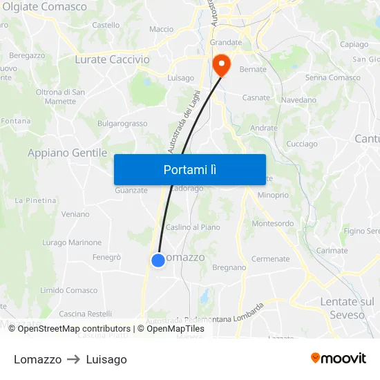 Lomazzo to Luisago map
