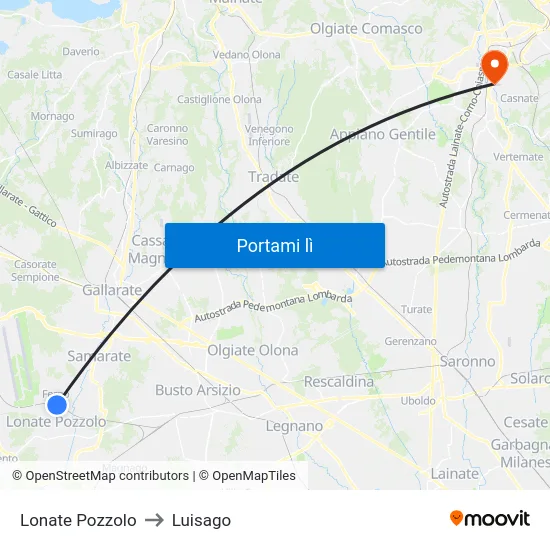 Lonate Pozzolo to Luisago map