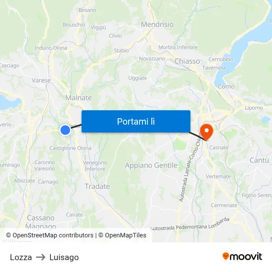 Lozza to Luisago map