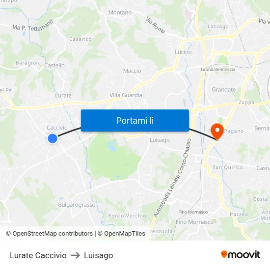 Lurate Caccivio to Luisago map