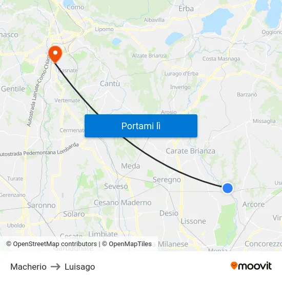 Macherio to Luisago map