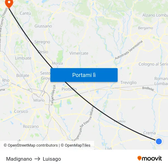 Madignano to Luisago map