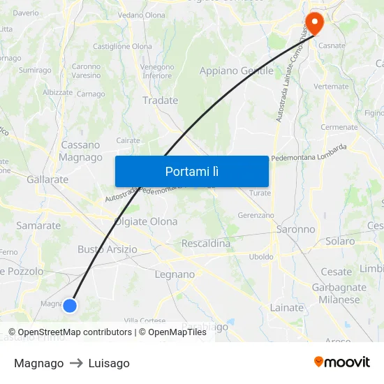 Magnago to Luisago map