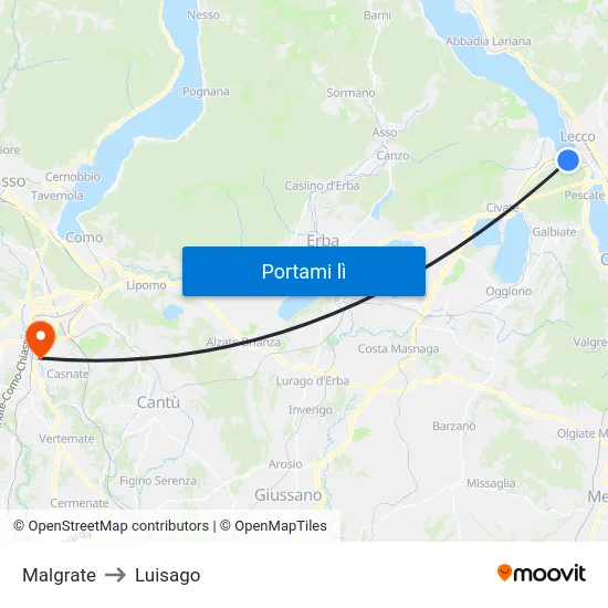 Malgrate to Luisago map
