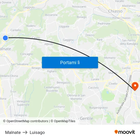 Malnate to Luisago map