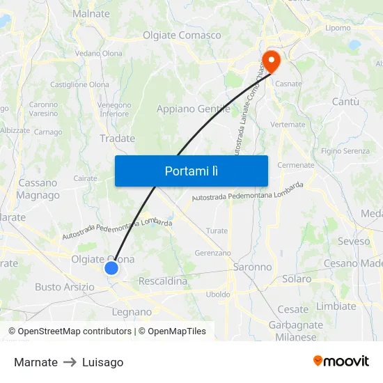 Marnate to Luisago map