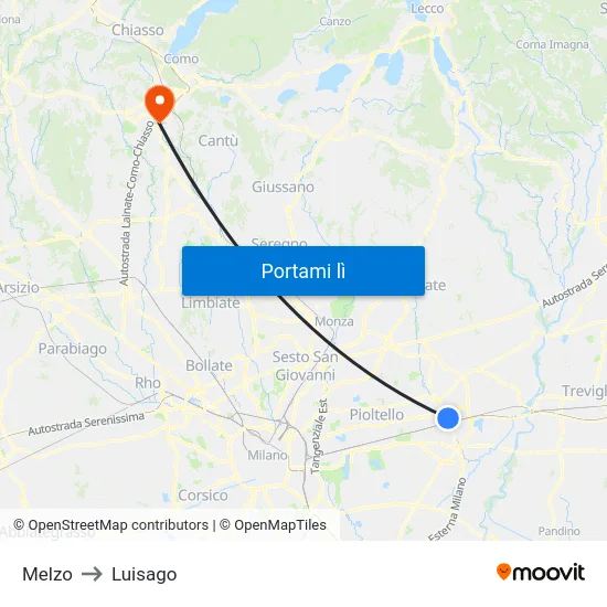 Melzo to Luisago map