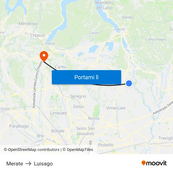 Merate to Luisago map