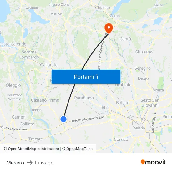 Mesero to Luisago map