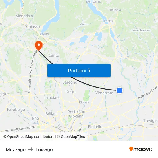 Mezzago to Luisago map