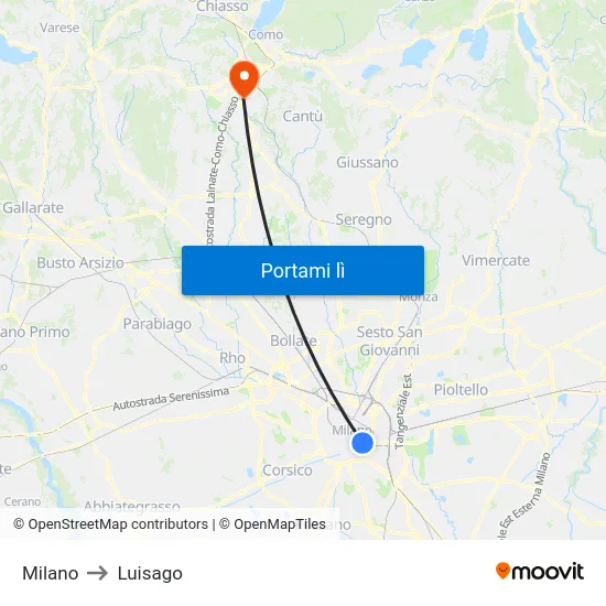 Milano to Luisago map