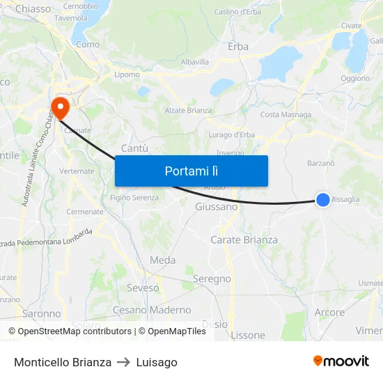 Monticello Brianza to Luisago map