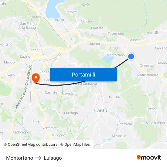 Montorfano to Luisago map