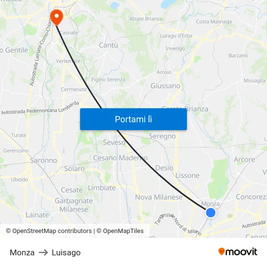 Monza to Luisago map