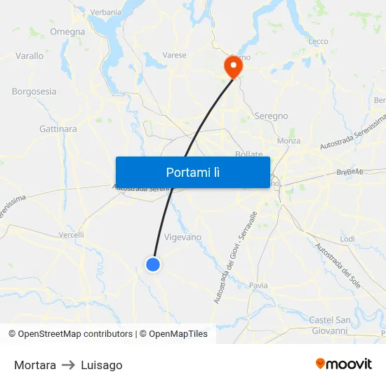 Mortara to Luisago map