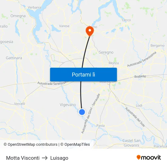 Motta Visconti to Luisago map