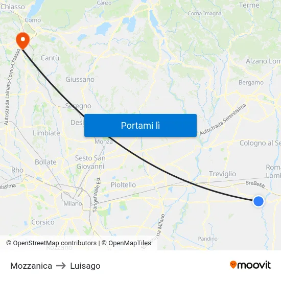 Mozzanica to Luisago map