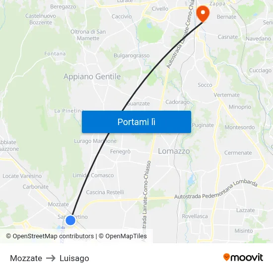 Mozzate to Luisago map