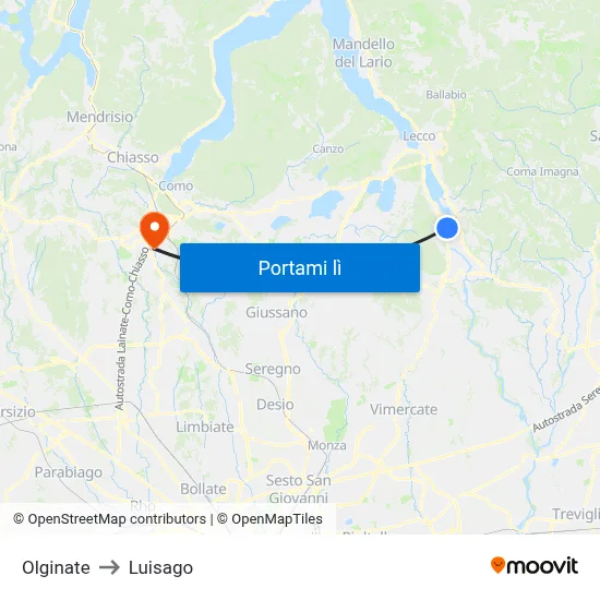 Olginate to Luisago map