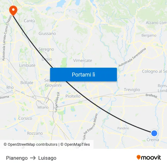 Pianengo to Luisago map