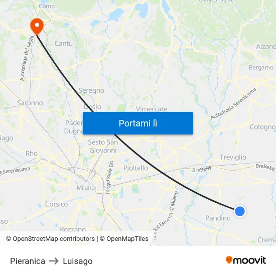Pieranica to Luisago map