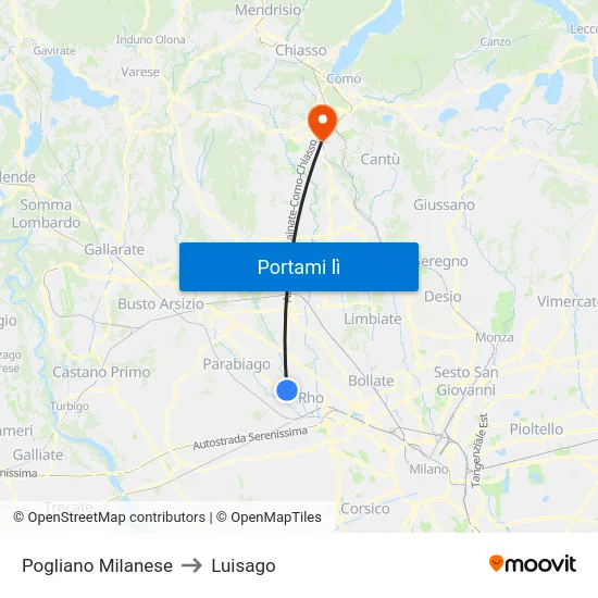 Pogliano Milanese to Luisago map