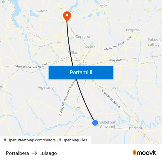 Portalbera to Luisago map