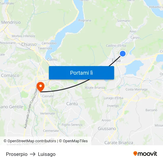 Proserpio to Luisago map