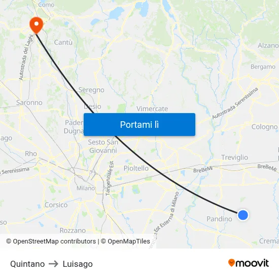 Quintano to Luisago map