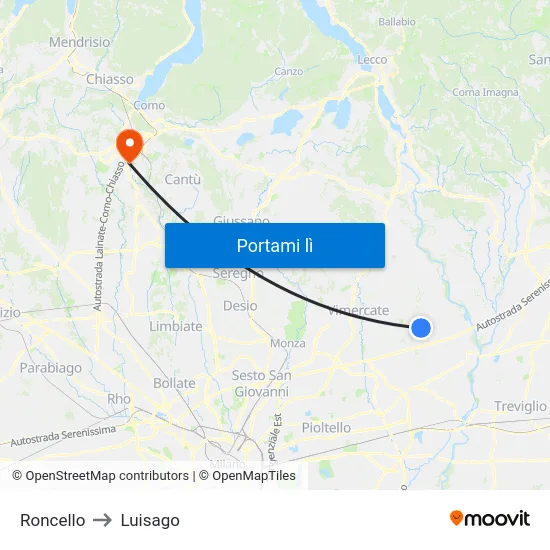 Roncello to Luisago map