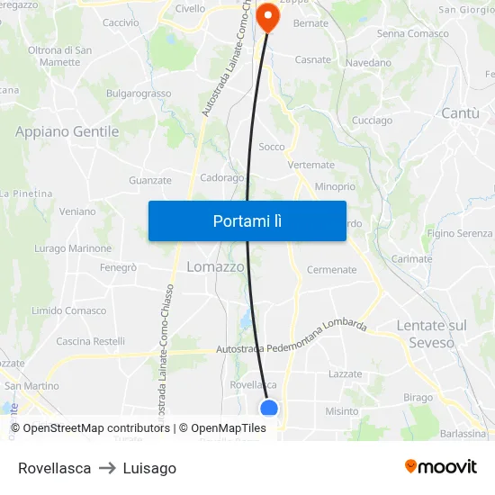 Rovellasca to Luisago map