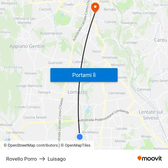 Rovello Porro to Luisago map