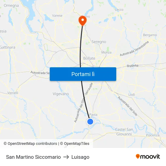 San Martino Siccomario to Luisago map