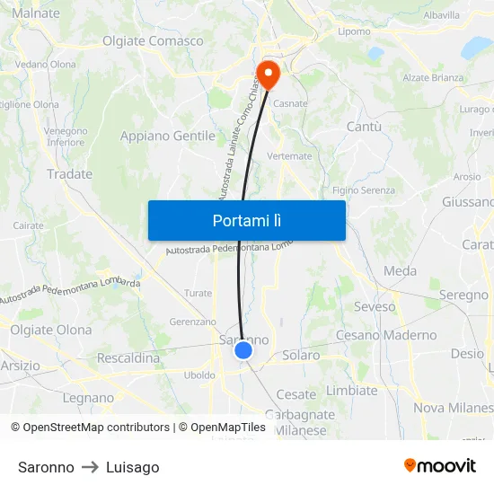 Saronno to Luisago map