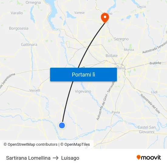 Sartirana Lomellina to Luisago map