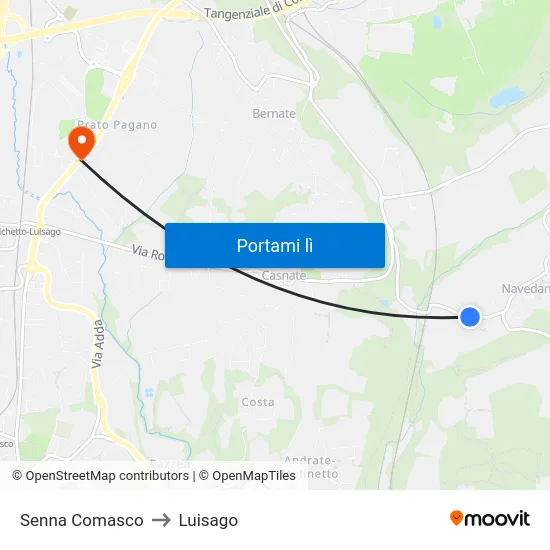 Senna Comasco to Luisago map