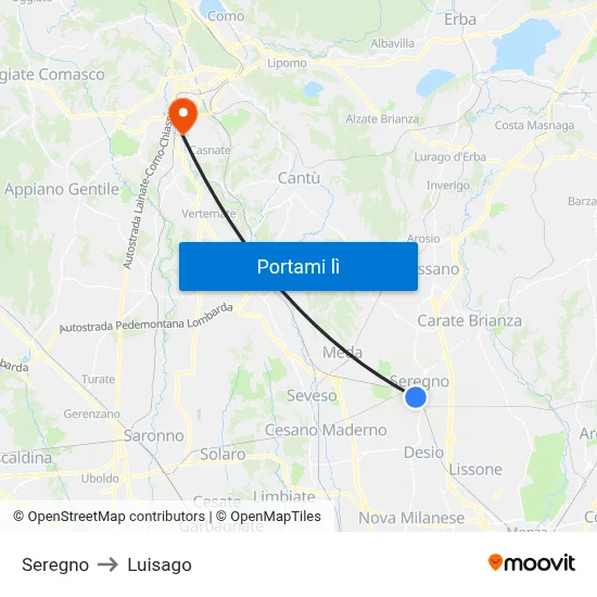 Seregno to Luisago map