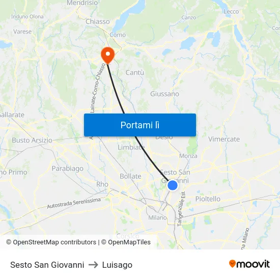 Sesto San Giovanni to Luisago map