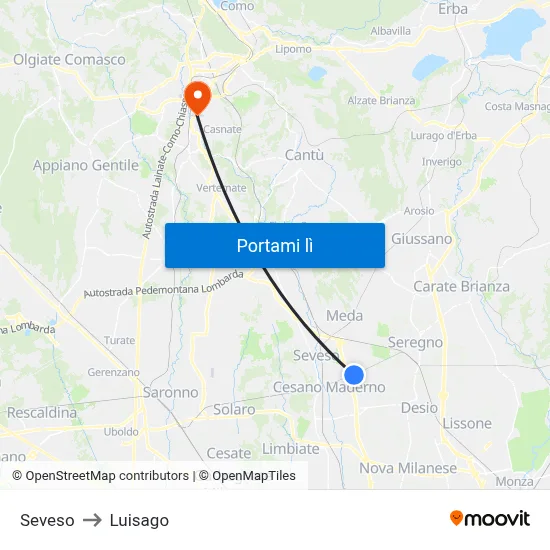 Seveso to Luisago map